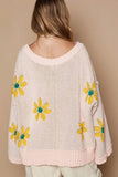 POL V-Neck Floral Pattern Chenille Sweater - Trendsi
