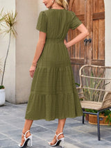 Tiered Notched Short Sleeve Dress - Trendsi - Flyclothing LLC