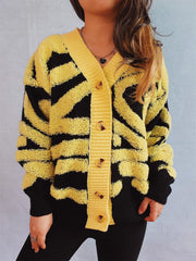 Contrast Button Up Long Sleeve Cardigan - Trendsi