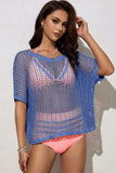 Openwork Round Neck Half Sleeve Knit Cover Up - Trendsi - Flyclothing LLC