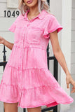 Collared Neck Button Down Mini Denim Dress - Trendsi - Flyclothing LLC