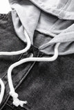 Distressed Drawstring Long Sleeve Hooded Denim Jacket - Trendsi