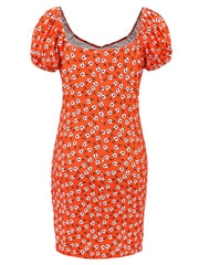 Printed V-Neck Short Sleeve Mini Dress - Trendsi