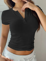 Devine Button Detail Short Sleeve T-Shirt - Trendsi - Flyclothing LLC