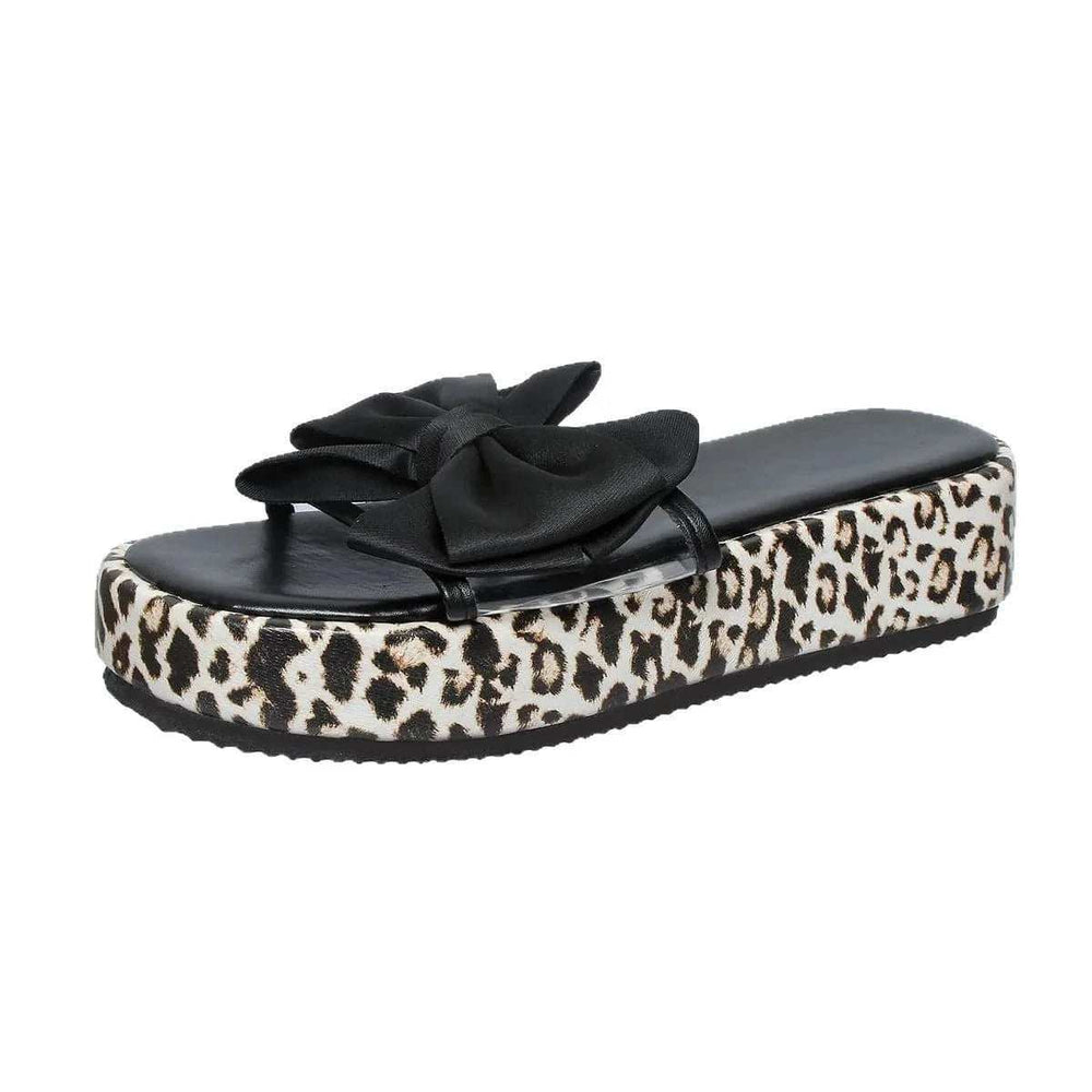 Bow Open Toe Leopard Platform Sandals - Trendsi - Flyclothing LLC