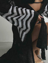 Openwork Striped Flare Sleeve Cover-Up - Trendsi - Flyclothing LLC