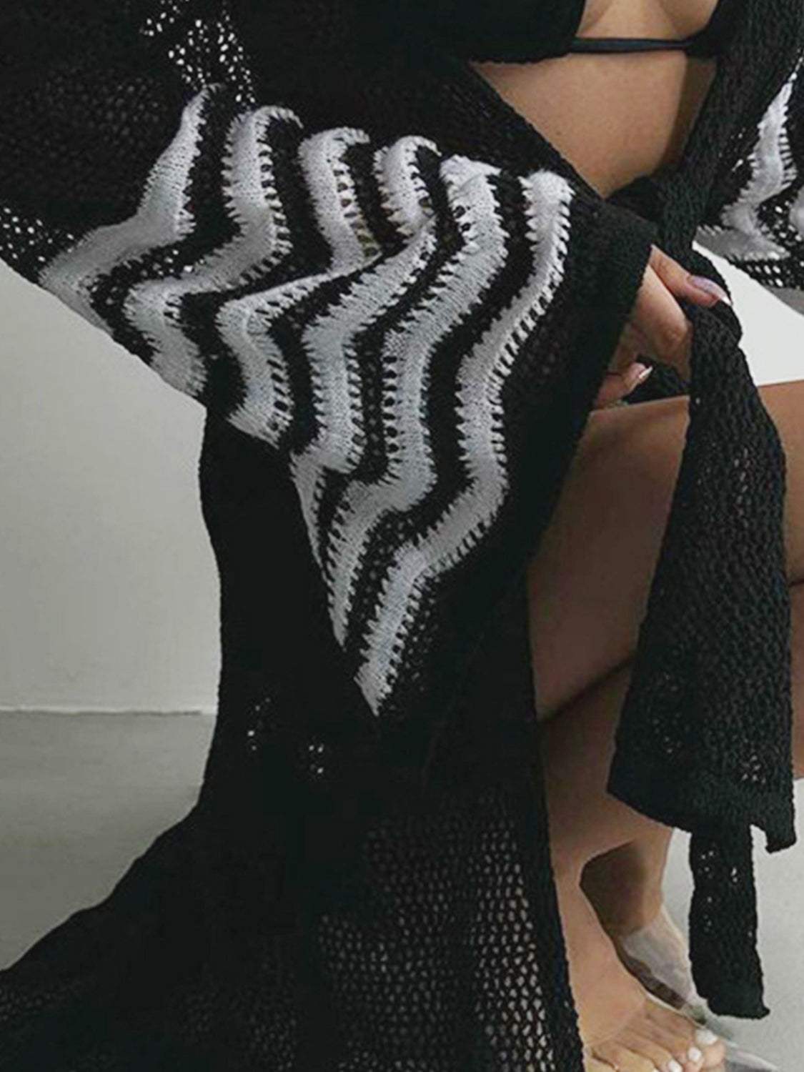 Openwork Striped Flare Sleeve Cover-Up - Trendsi - Flyclothing LLC
