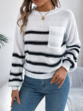 Striped Round Neck Long Sleeve Sweater - Trendsi