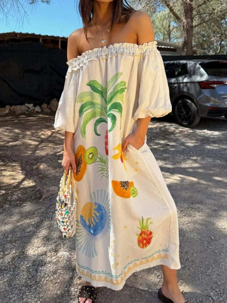 Frill Printed Off-Shoulder Dress - Trendsi - Flyclothing LLC