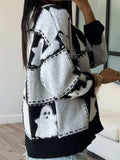 Halloween Ghost Checkered Drop Shoulder Sweater - Trendsi - Flyclothing LLC