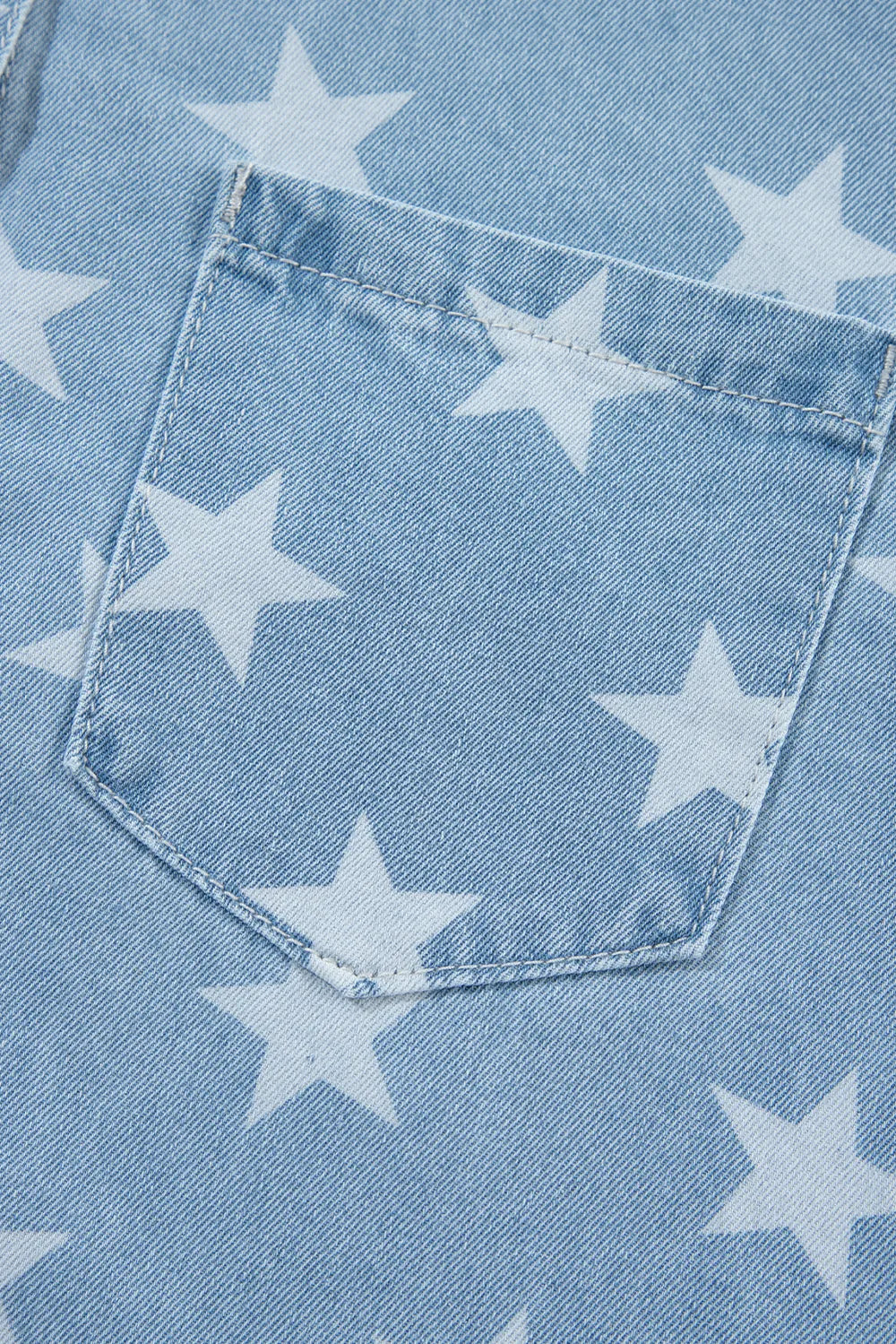 Raw Hem Star Collared Neck Denim Top - Trendsi - Flyclothing LLC