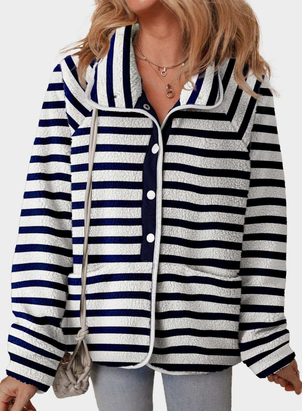 Pocketed Half Snap Sherpa Jacket - Trendsi - Flyclothing LLC