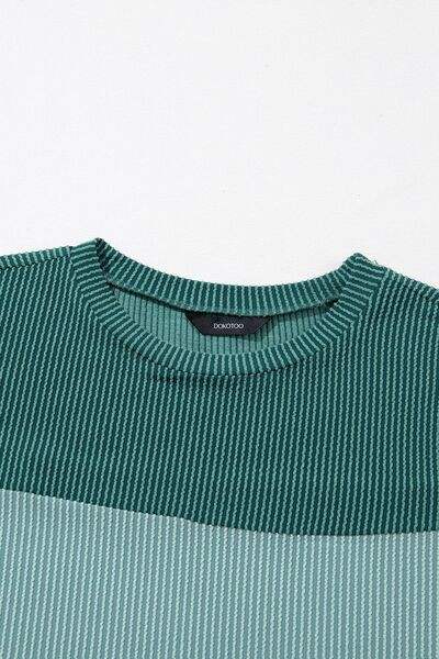 Color Block Round Neck Short Sleeve T-Shirt - Trendsi - Flyclothing LLC