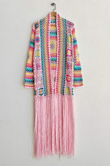 Fringe Tied Long Sleeve Cardigan - Trendsi - Flyclothing LLC