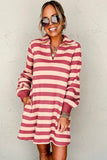 Contrast Striped Johnny Collar Long Sleeve Mini Dress - Trendsi