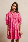 BiBi Ribbon Patterns With Scallops Edge Details Short Sleeve Dress - Trendsi - Flyclothing LLC