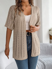 Openwork Open Front Half Sleeve Cardigan - Trendsi