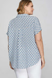 She + Sky Full Size Printed Johnny Collar Short Sleeve Blouse Plus Size - Trendsi - Flyclothing LLC