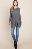 BOMBOM Round Neck Long Sleeve Oversized Top - Trendsi