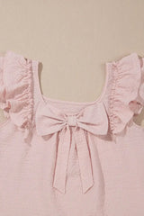 Textured Bow Knot Frilled Butterfly Sleeve Blouse - Trendsi - Flyclothing LLC