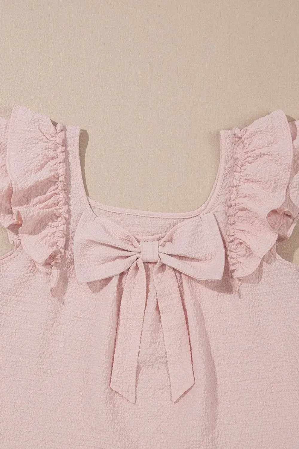 Textured Bow Knot Frilled Butterfly Sleeve Blouse - Trendsi - Flyclothing LLC