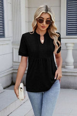 Notched Short Sleeve Top - Trendsi