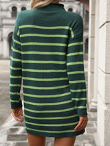 Striped Mock Neck Long Sleeve Mini Dress - Trendsi - Flyclothing LLC