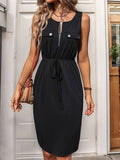 Slit Round Neck Sleeveless Dress - Trendsi