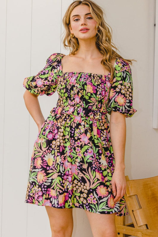 ODDI Full Size Floral Tie-Back Mini Dress - Trendsi
