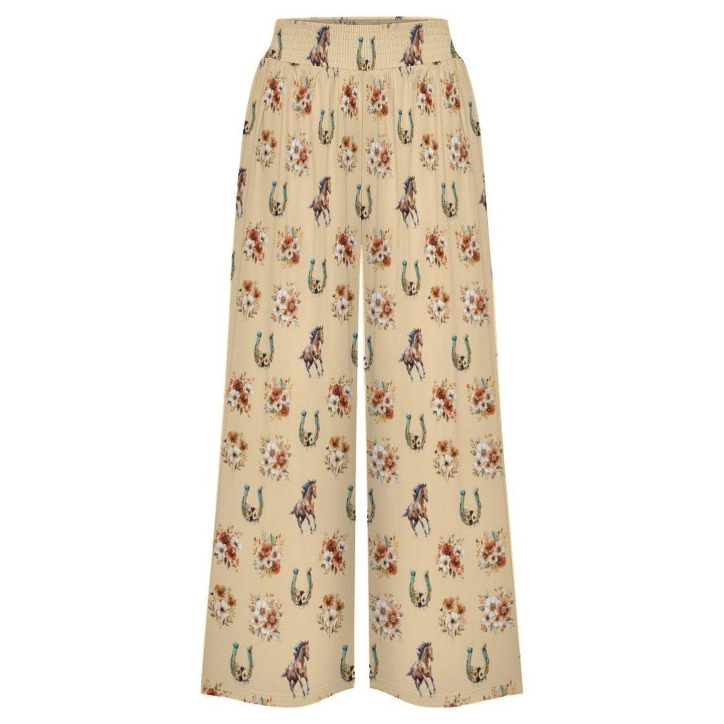 Baha Ranch Country Girl Floral Horse High Waisted Wide Leg Pants