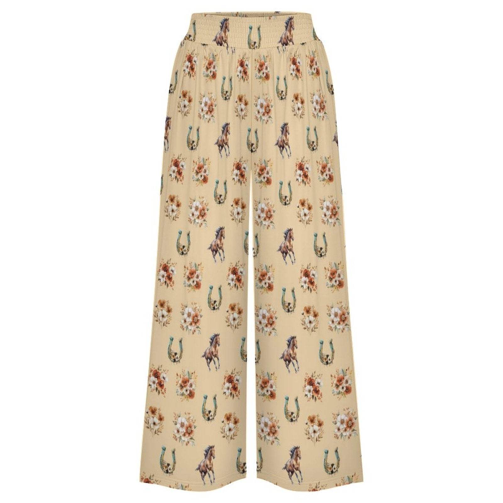 Baha Ranch Country Girl Floral Horse High Waisted Wide Leg Pants