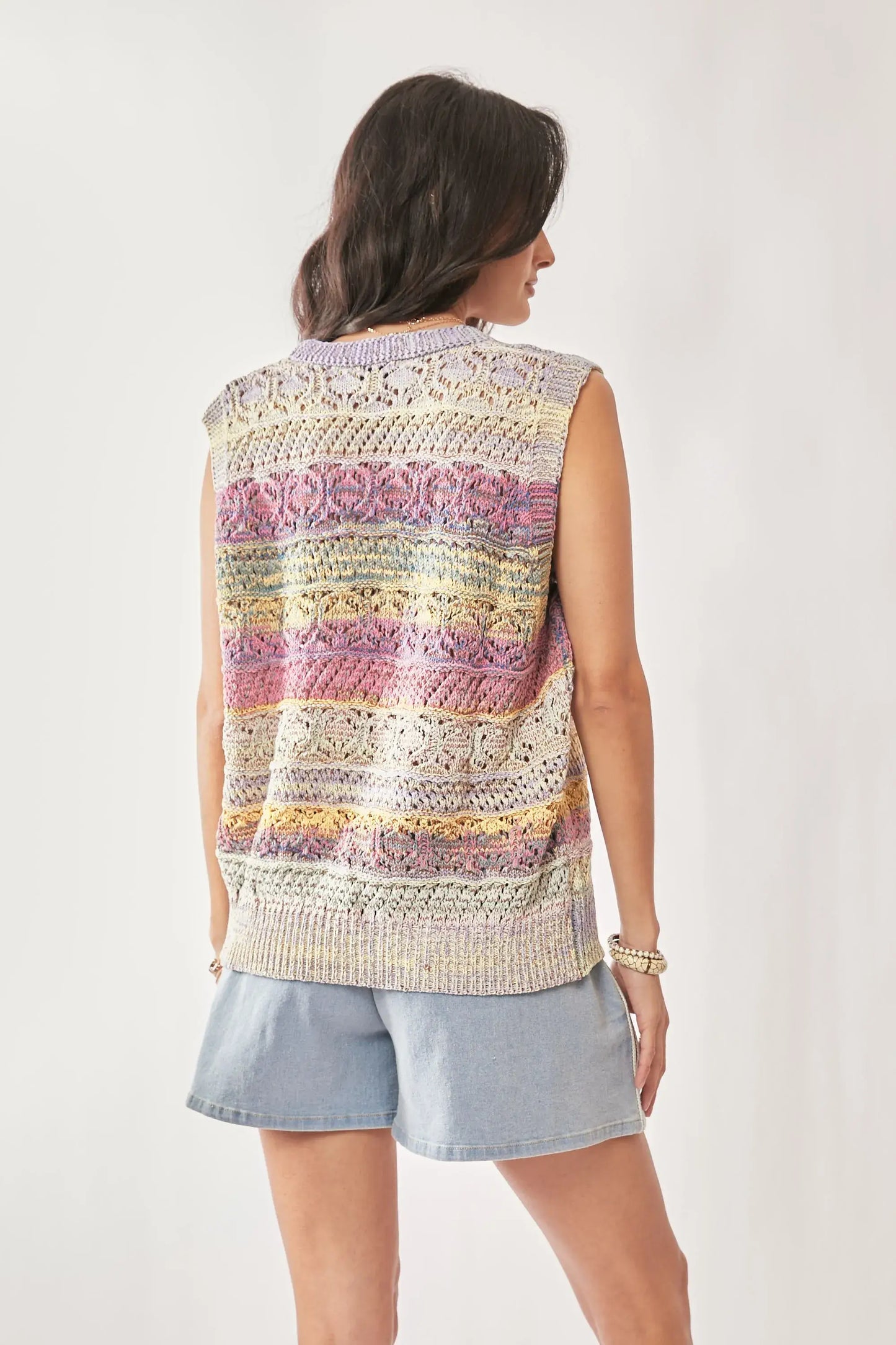 Davi & Dani Multi Color Crochet Sleeveless Knit Vest Top - Trendsi - Flyclothing LLC