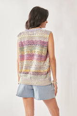 Davi & Dani Multi Color Crochet Sleeveless Knit Vest Top - Trendsi - Flyclothing LLC