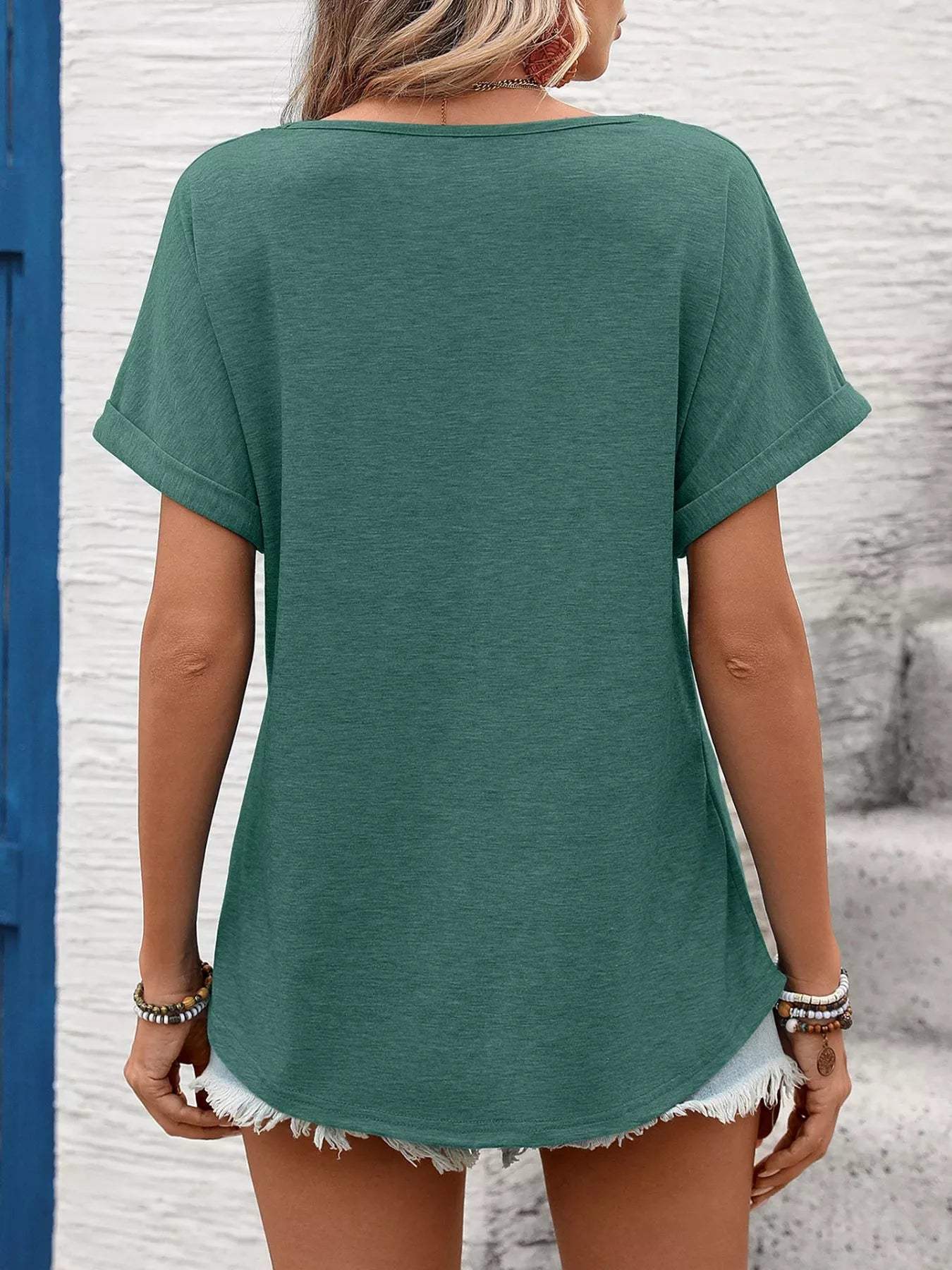 Lace Trim Short Sleeve T-Shirt - Trendsi - Flyclothing LLC