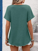 Lace Trim Short Sleeve T-Shirt - Trendsi - Flyclothing LLC