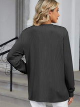 Striped Notched Long Sleeve T-Shirt - Trendsi - Flyclothing LLC