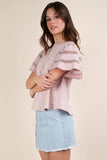 VERY J Lace Trim Sleeve Top - Trendsi