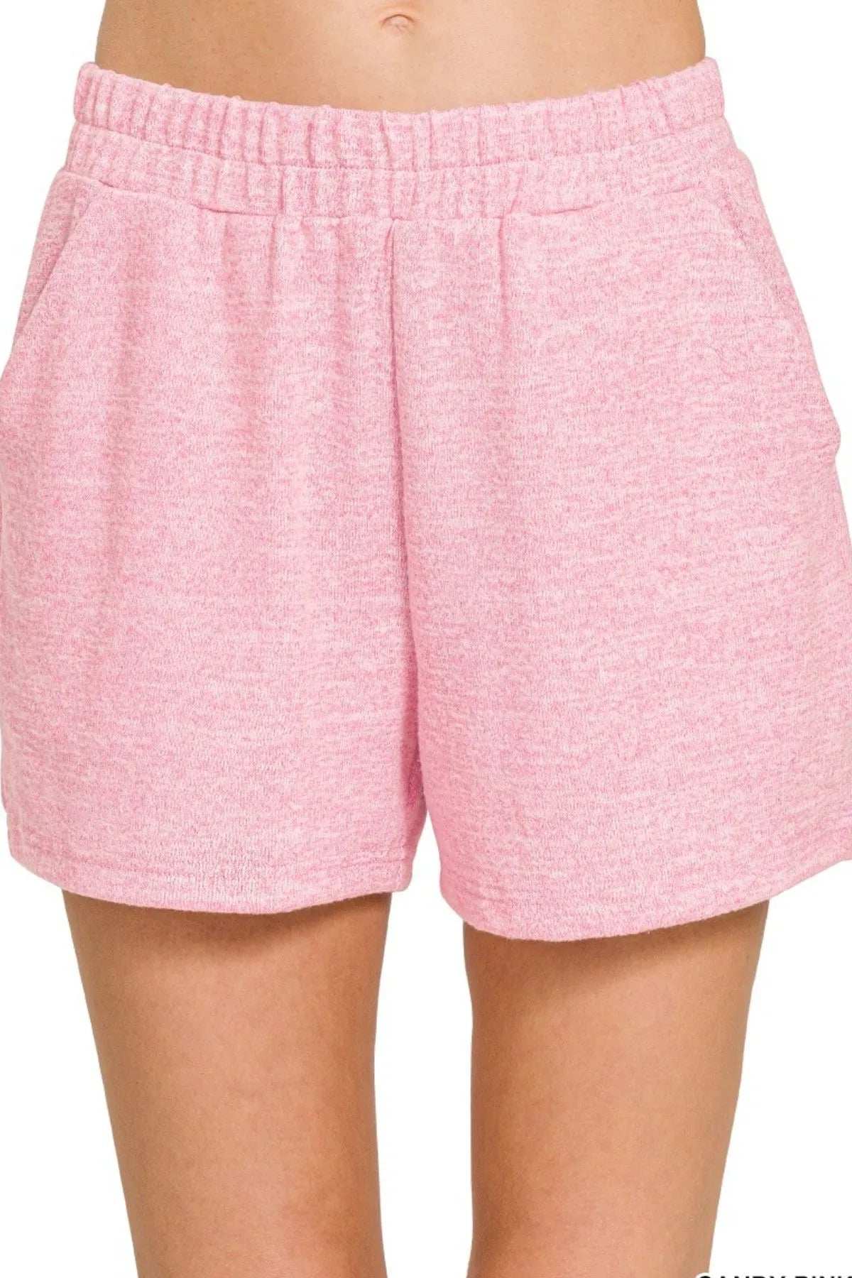 Zenana Soft Melange Hacci Elastic Waist Band Shorts - Trendsi - Flyclothing LLC