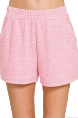 Zenana Soft Melange Hacci Elastic Waist Band Shorts - Trendsi - Flyclothing LLC