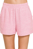 Zenana Soft Melange Hacci Elastic Waist Band Shorts - Trendsi