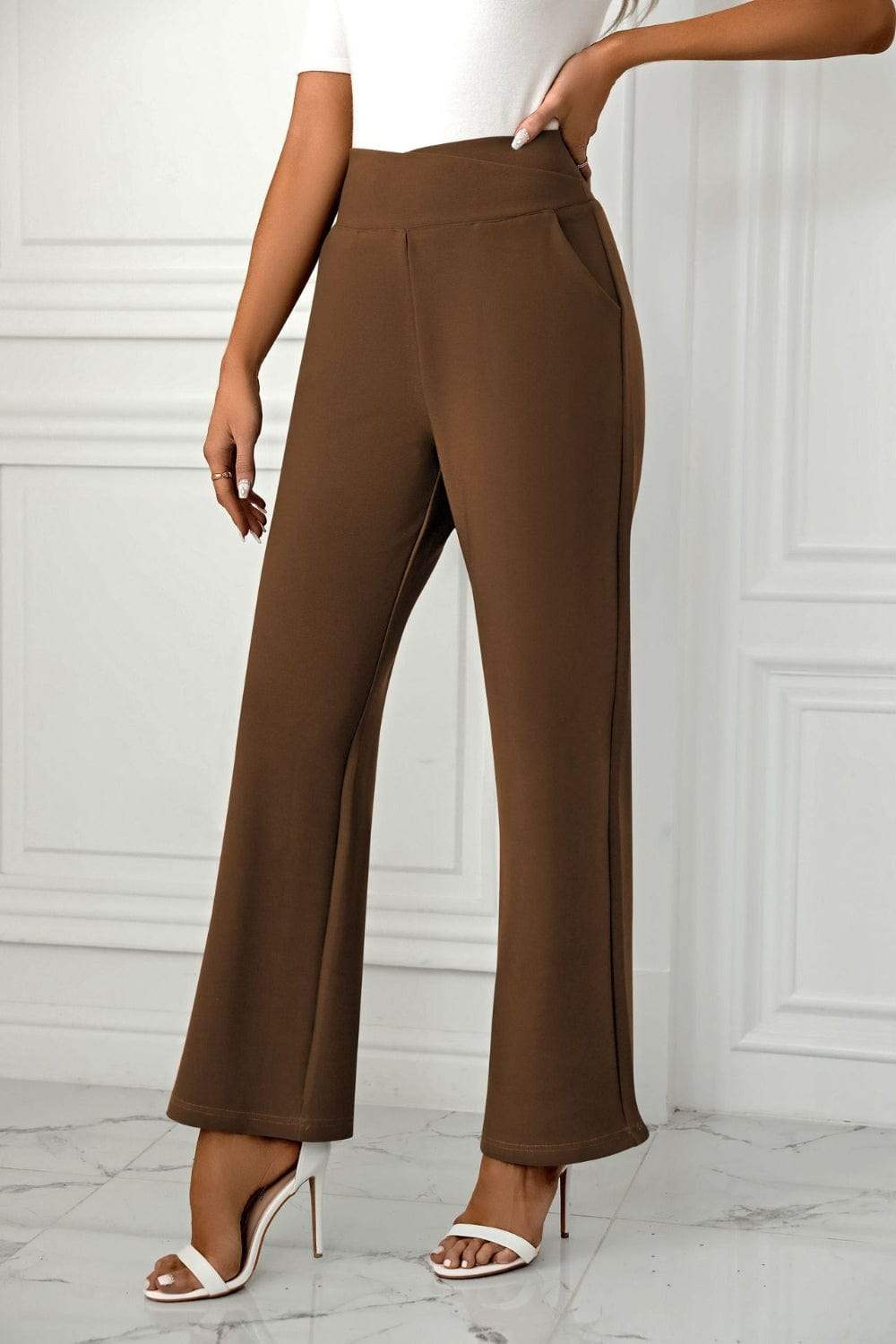 High Waist Straight Leg Pants - Trendsi - Flyclothing LLC