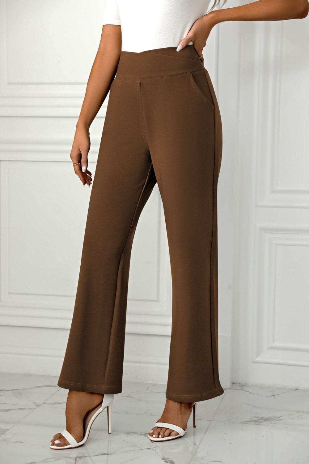 High Waist Straight Leg Pants - Trendsi - Flyclothing LLC