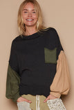POL Color Block Roll Hem Hacci Sweater - Trendsi