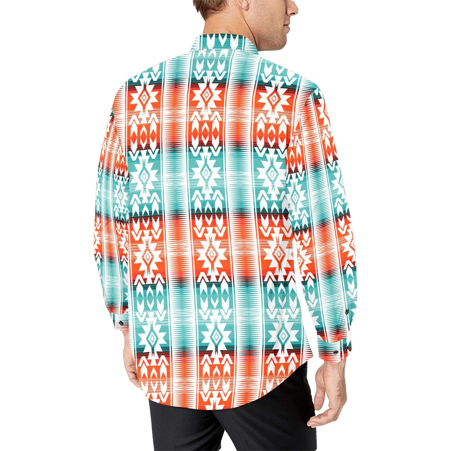 Baha Ranch Turquoise Orange Aztec Unisex Western Button UP Shirt