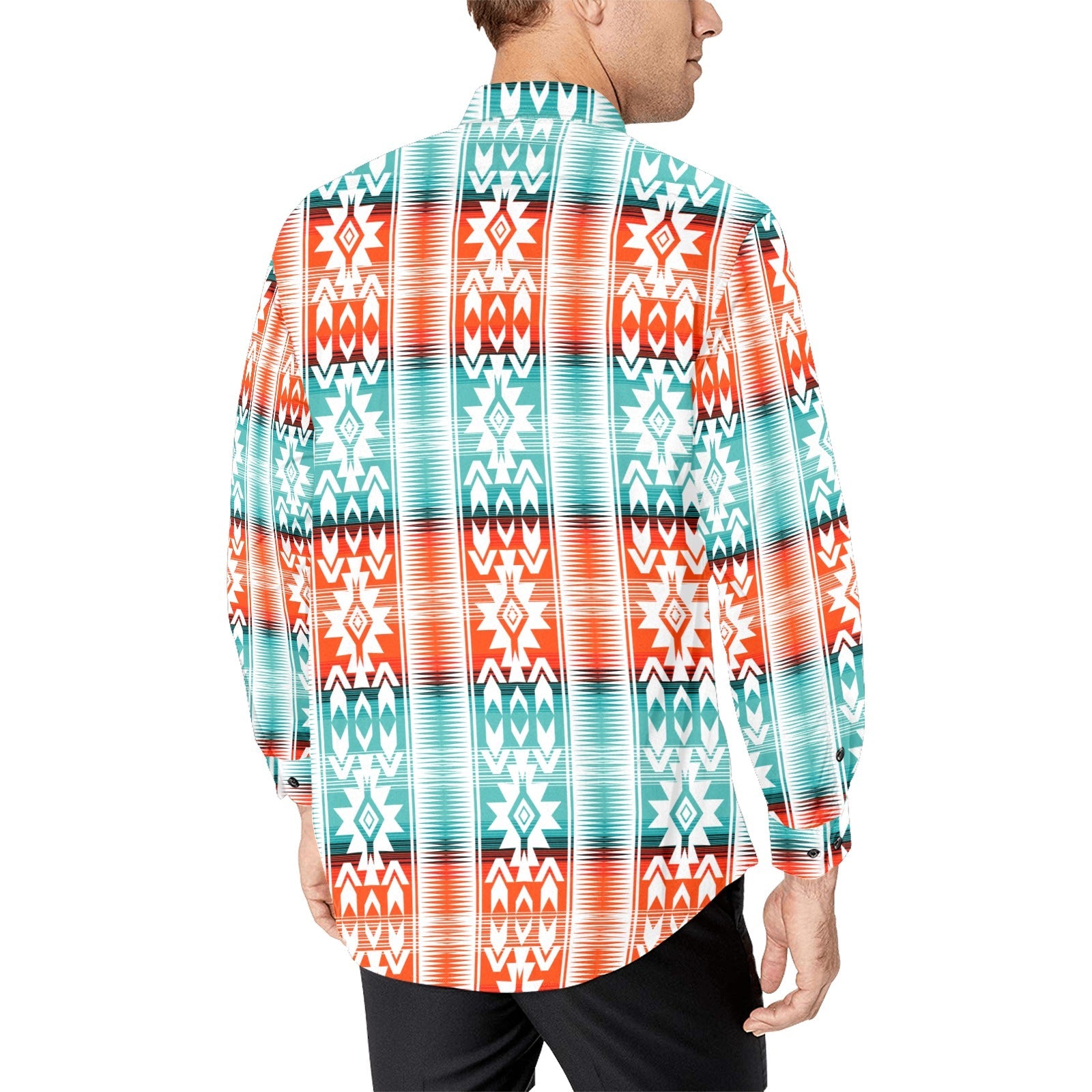Baha Ranch Turquoise Orange Aztec Unisex Western Button UP Shirt