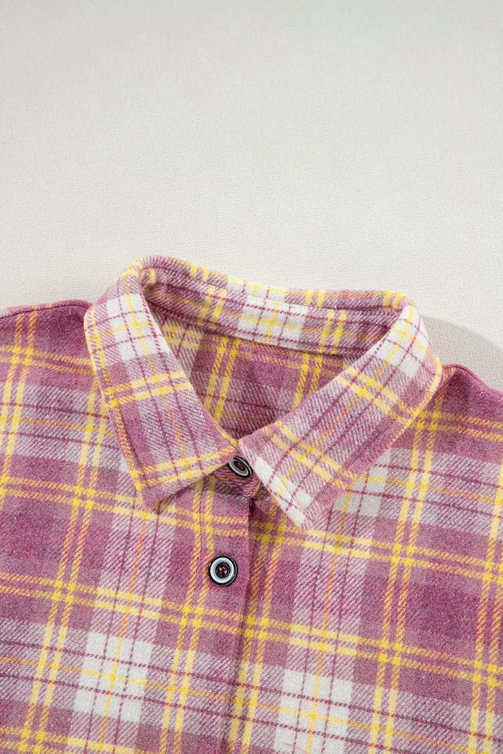 Plaid Collared Neck Button Up Shacket - Trendsi - Flyclothing LLC