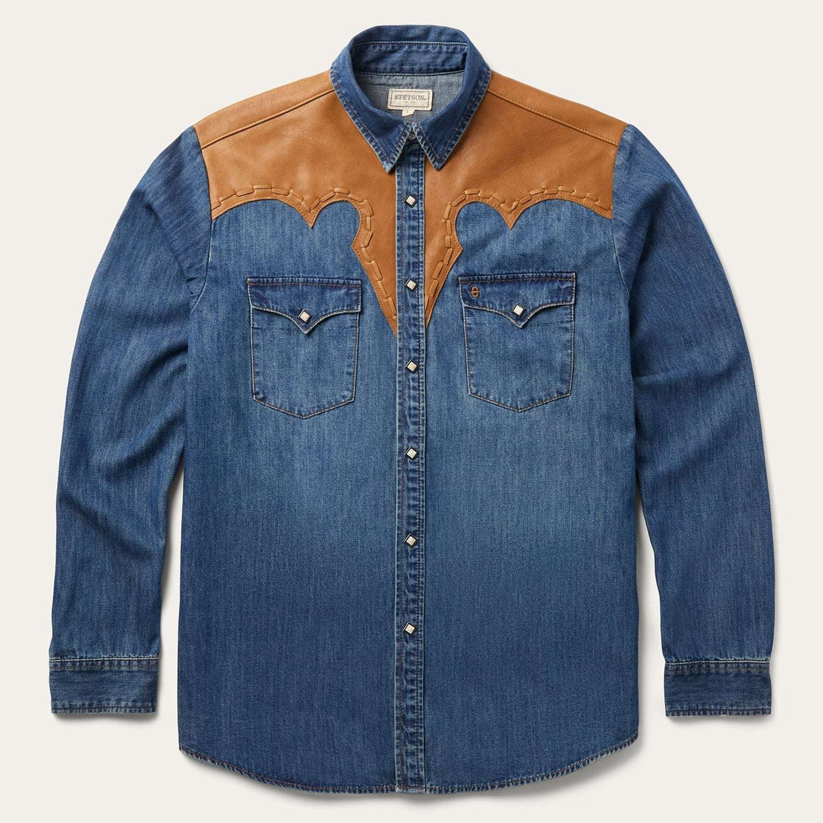 Stetson Leather Yoke Denim Shirt - Stetson - Flyclothing LLC
