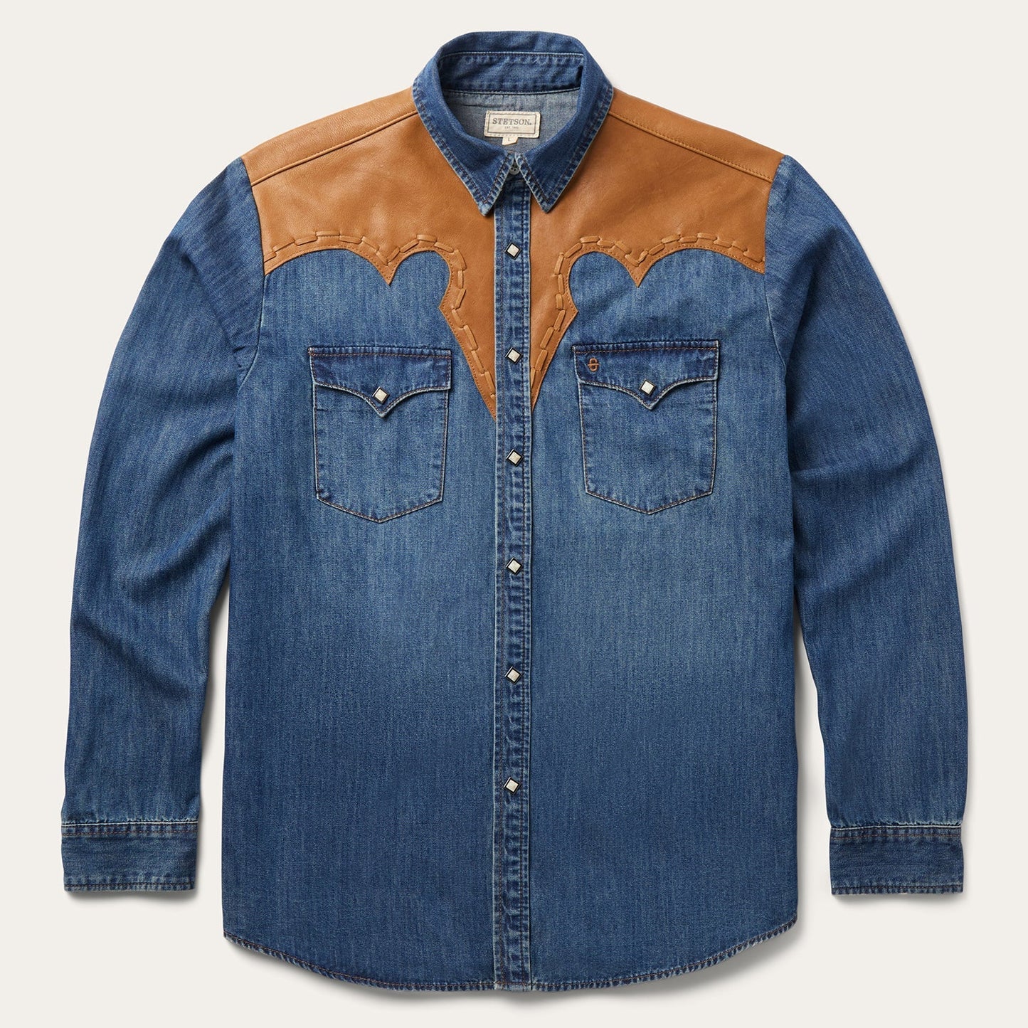 Stetson Leather Yoke Denim Shirt