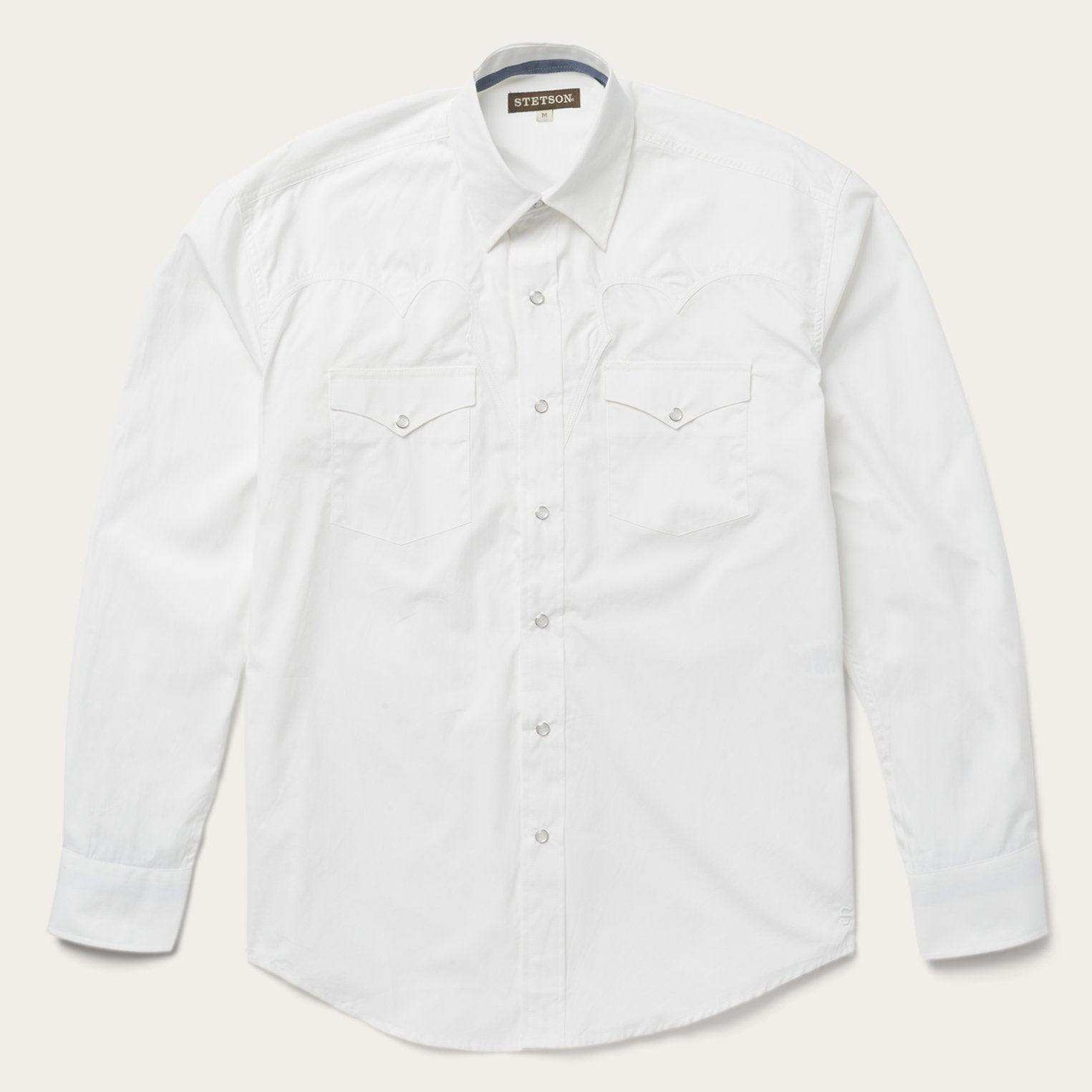 Stetson Classic Solid Snap Poplin Shirt In Optic White - Stetson - Flyclothing LLC