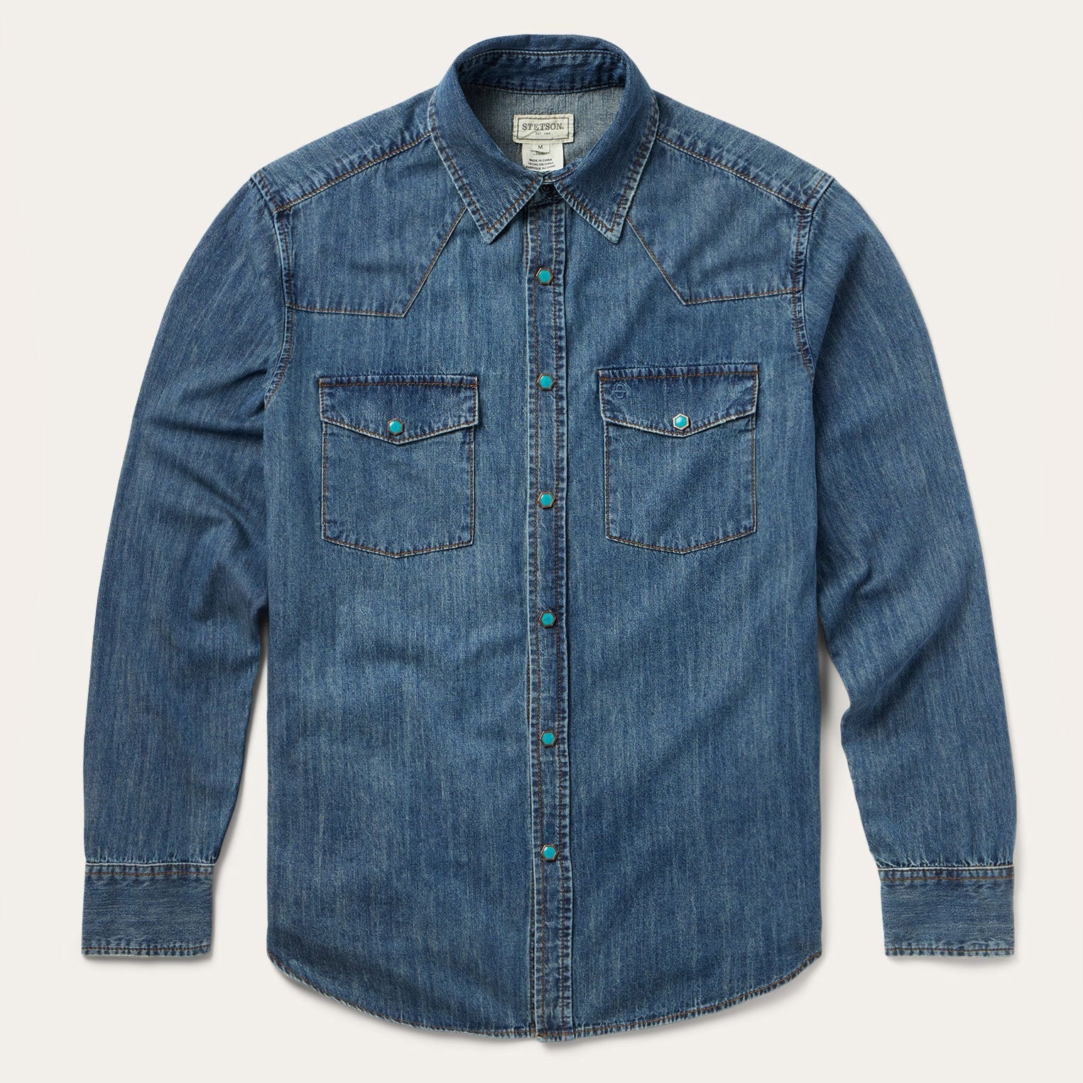 Stetson Turquoise Snap Lightweight Denim Shirt